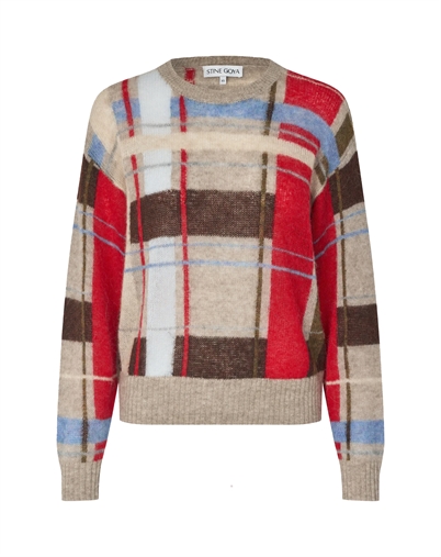 Stine Goya - Long Sleeve Crewneck Strik - Scarlet Grid 